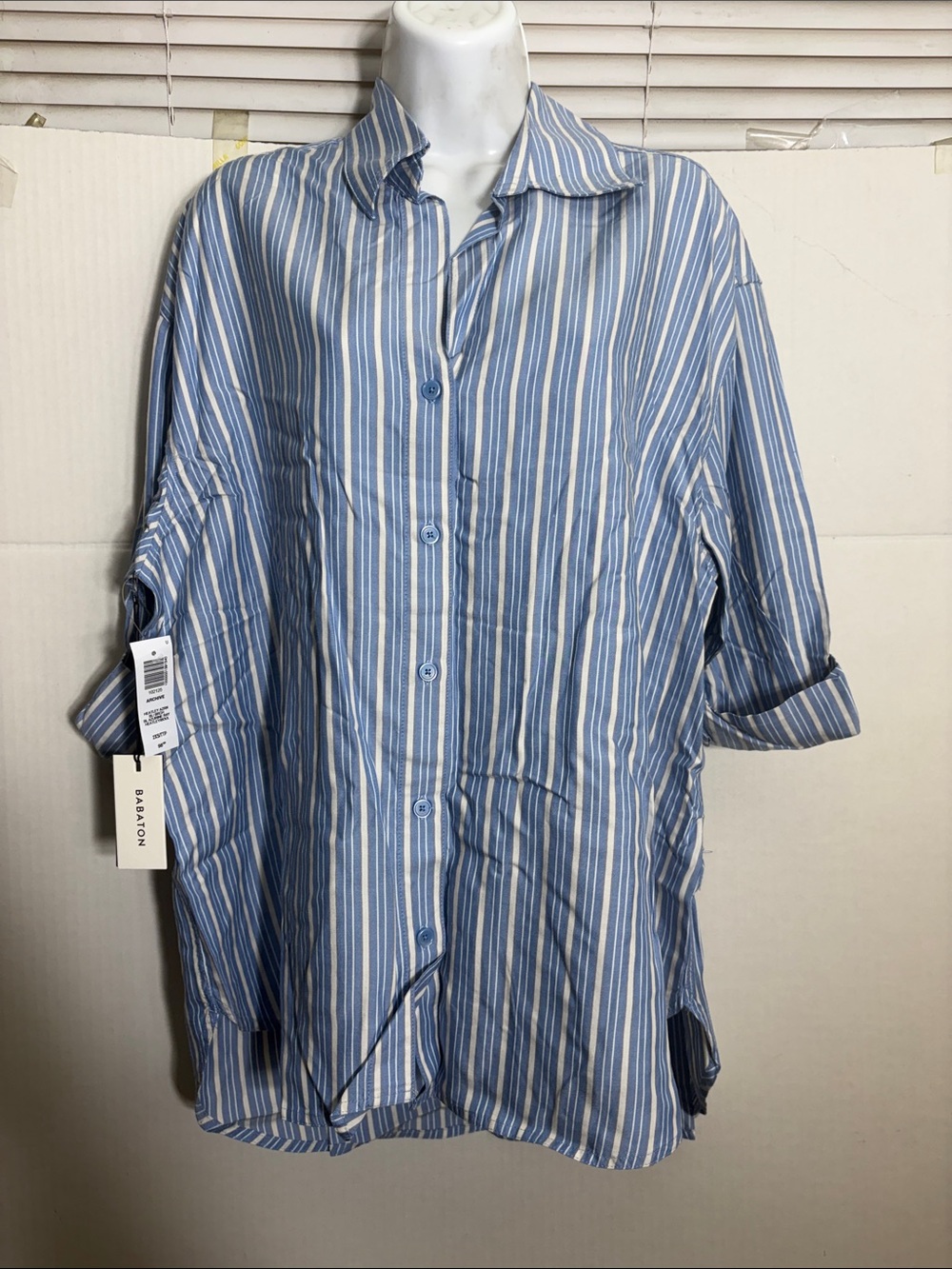 Aritzia Babaton Blue & White Vertical Stripe Button-Down Shirt Archive Shirt2125